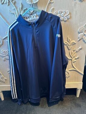 adidas Navy Half-Zip Track Jacket with White Sleeve Stripes